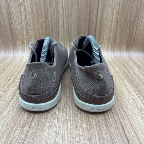 OluKai Shoes Mens 10 Manoa Brown Canvas Lace Up Boat Loafer Textile - Picture 4 of 8